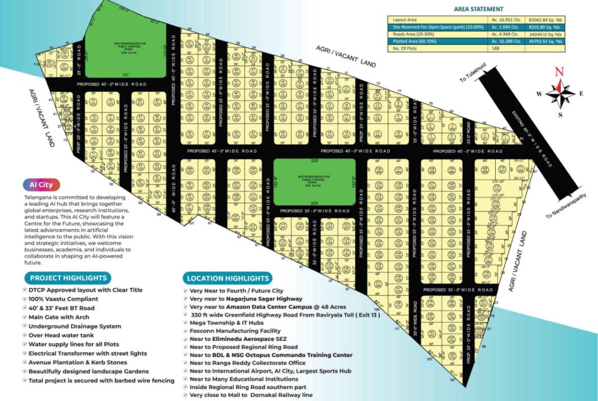Open Plots in Ranga Reddy (hmda zone), Yacharam for sale
